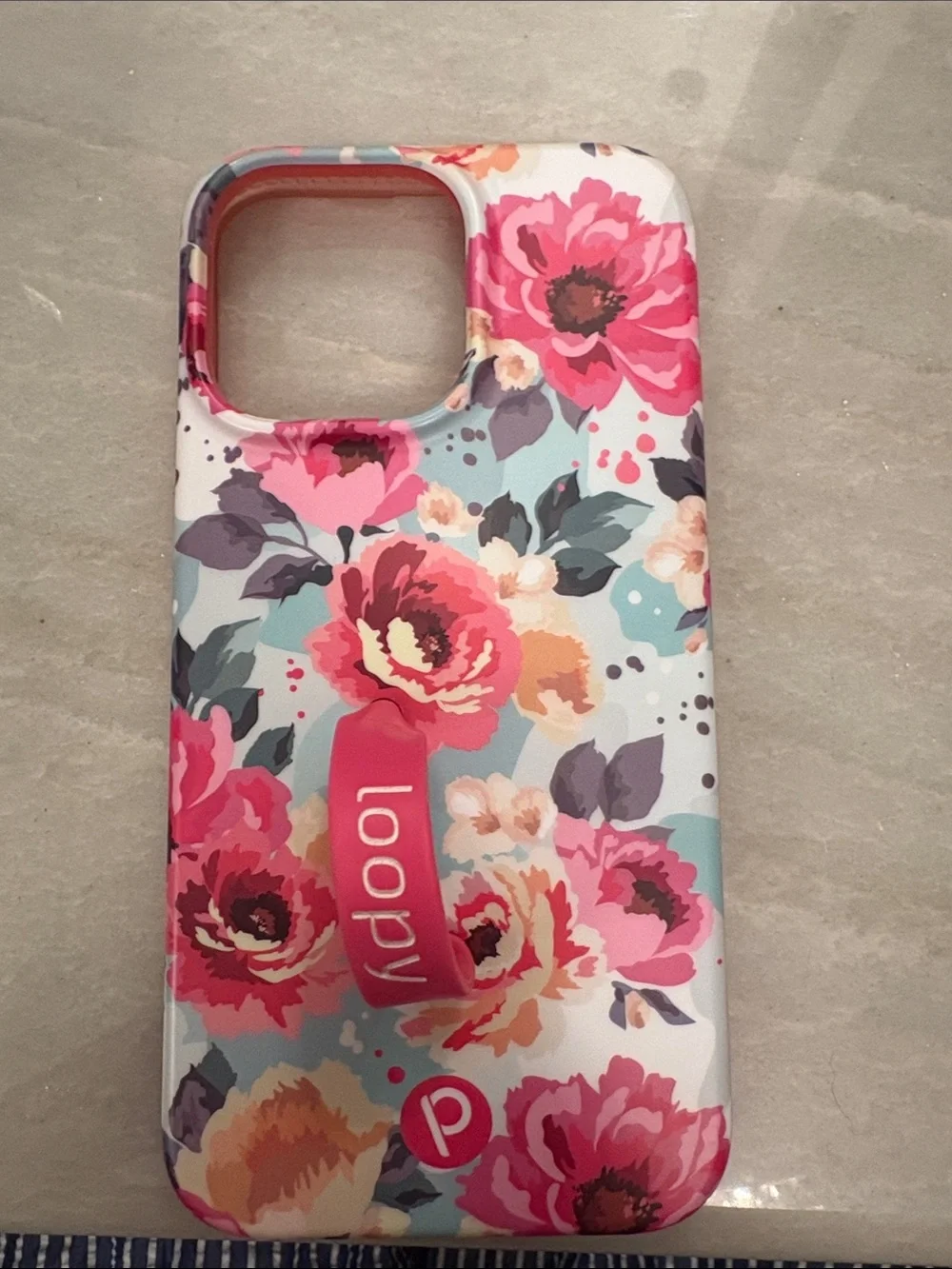Loopy Case Floral with Pink Loop Grip and Teal Accents iPhone 14 Pro Max